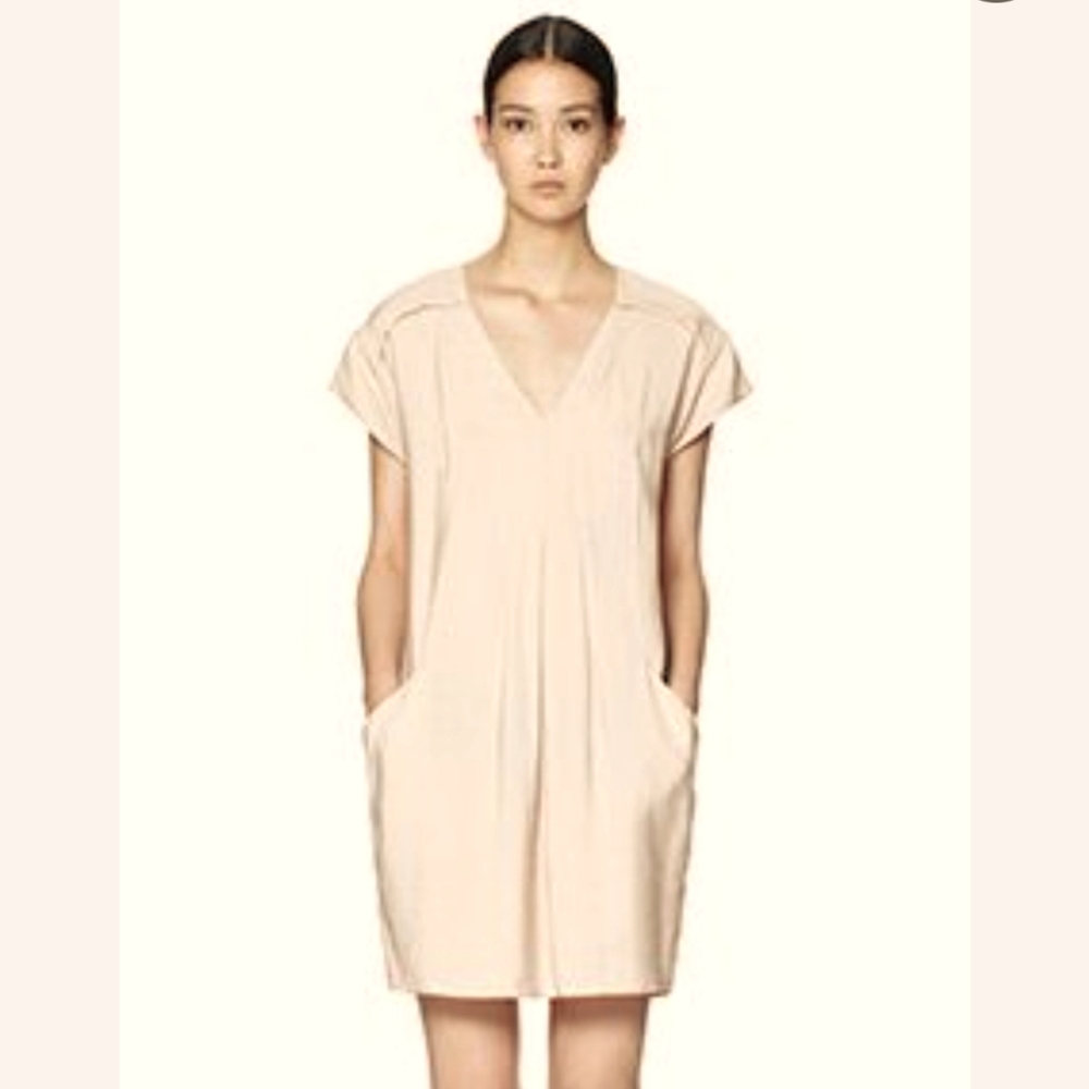 Sharagano Tan Shift Tunic Dress Size 12 Neutral Short Sleeve Comfortable